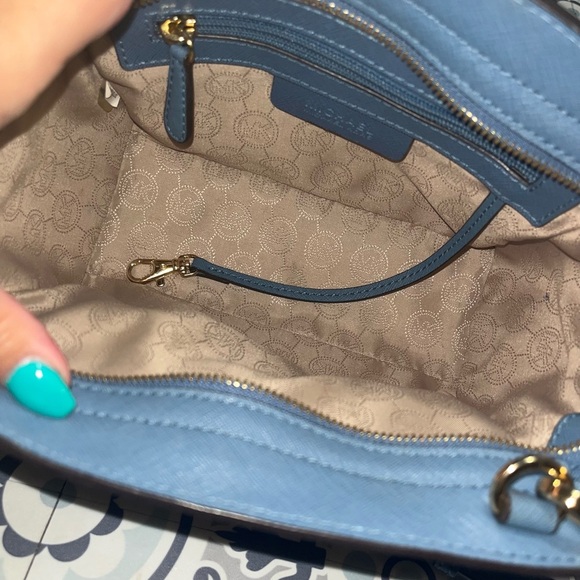 Michael Kors Blue and Gold Crossbody Bag with Studded Details, Saffiano Leather - Picture 9 of 16